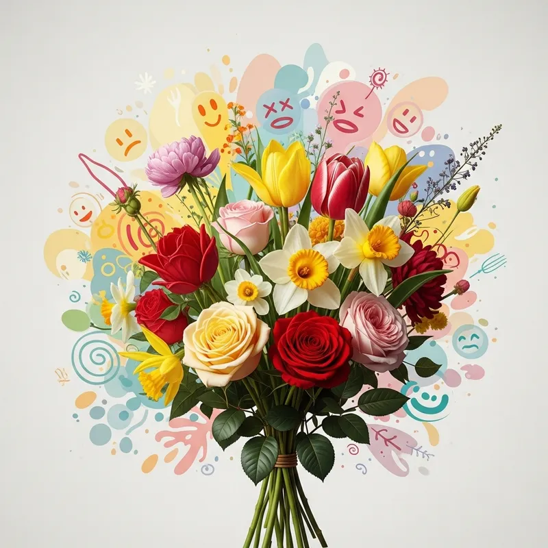 Abstract Bouquet of Vibrant Flowers in Central Focus