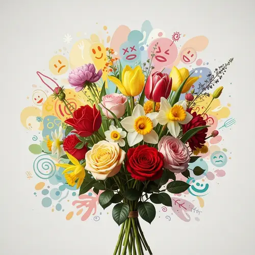 Vibrant Bouquet of Realistic Flowers in Abstract Composition