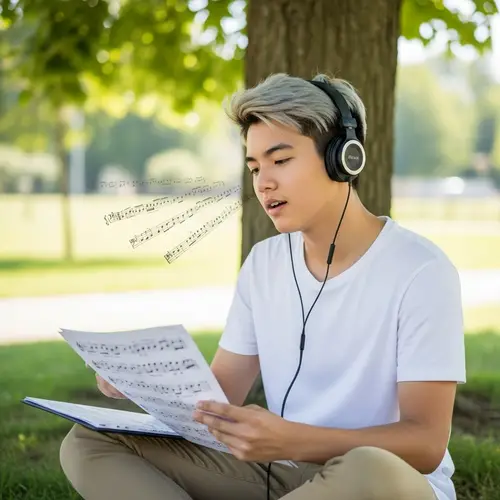 Teenage Boy Learning Intricate Song Under Tree