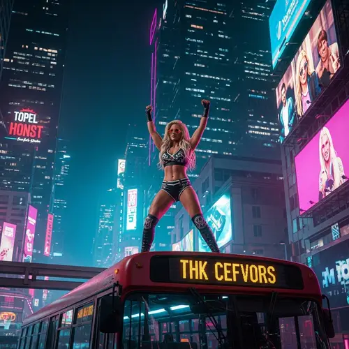 Charlotte Flair Cyberpunk Bus Triumph | 4K HD Realistic Art