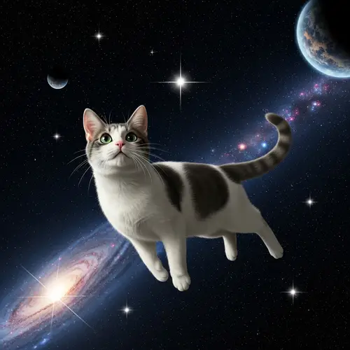 Whimsical Cat Floating in Space - A Galactic Feline Adventure