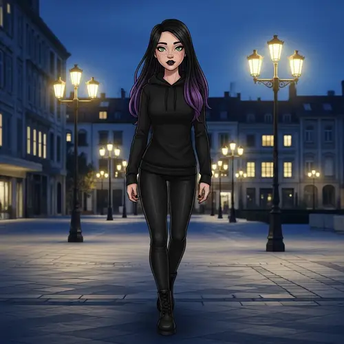 Teenage Asian Girl Walking Through Night Square | Comic Panel
