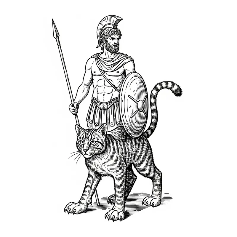 Greek Hero with Feline Features | Mythical Hybrid Figure