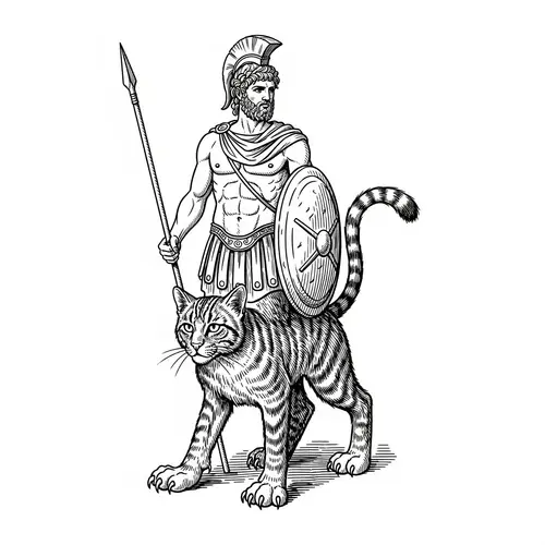Legendary Greek Hero with Feline Elements