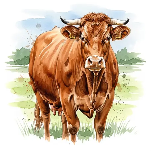 Watercolor Limousin Cow Illustration