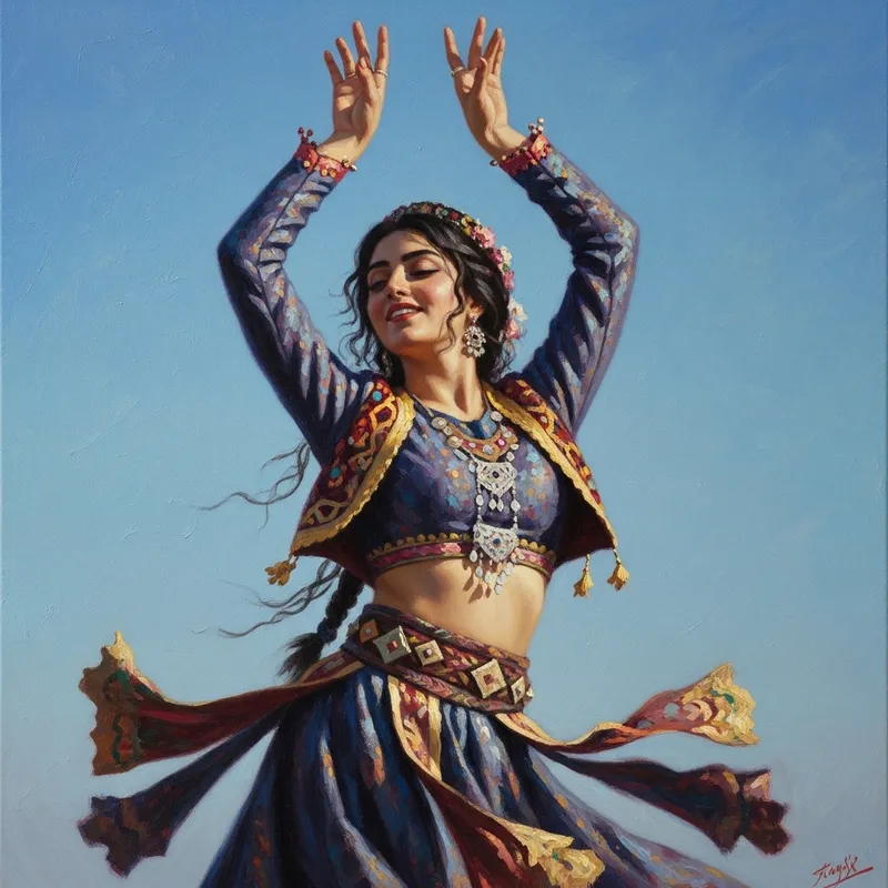 Persian Girl Dancing with Hands in the Sky