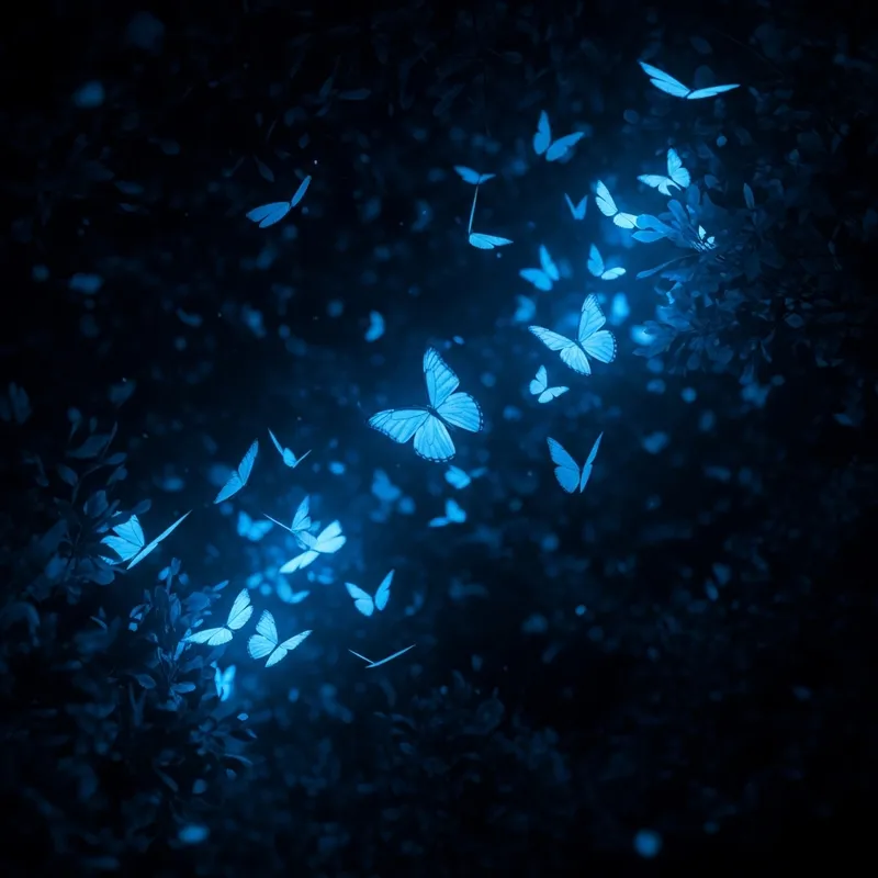 Enchanting Blue Light with Butterflies at Night Enchanting Blue Light with Butterflies at Night