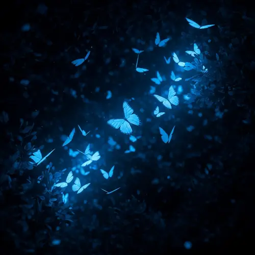 Enchanting Blue Light with Butterflies at Night