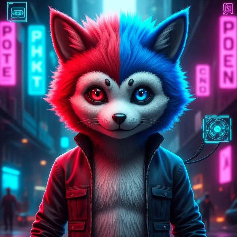 Stunning Protogen with Red & Blue Fur and Eyes Stunning Protogen with Red & Blue Fur and Eyes