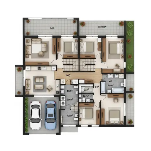 Detailed 400 sqm 2-Storey Apartment Floor Plan