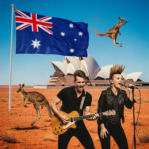 Australian Flag Collage with Kangaroo and Music Icons