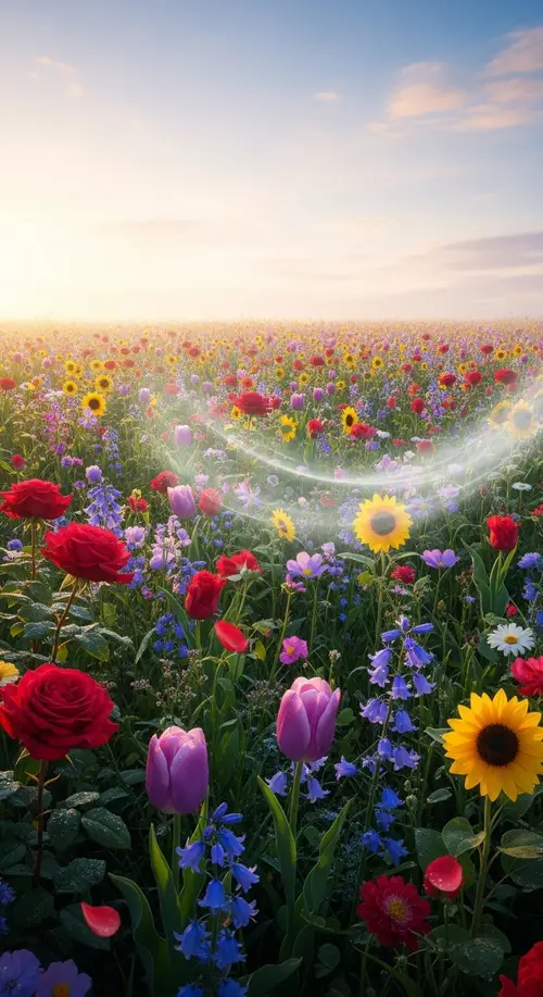 Enchanting Meadow of Multicolored Flowers - Serene Nature Scene