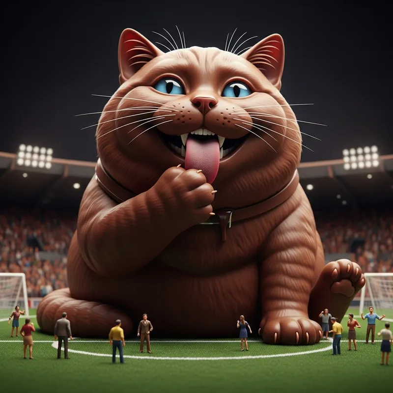 Chubby British Chocolate Cat on Soccer Field - Hyperrealism and Photorealism
