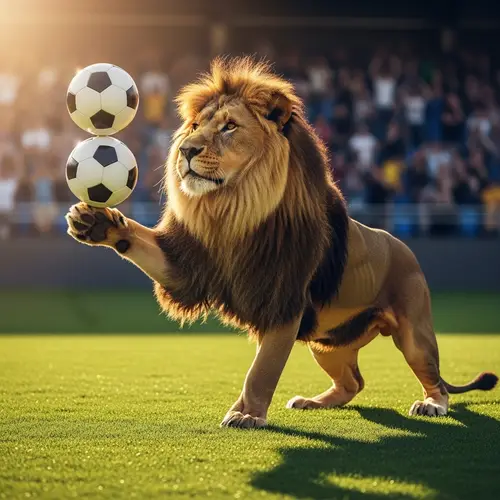 Male Lion Playing Football for a Playful Twist | Website Name