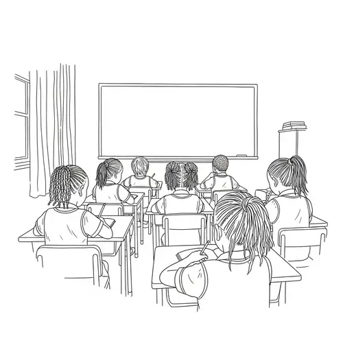 7-Year-Old African Pupils in Classroom Drawing