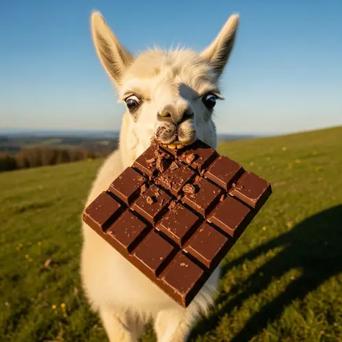 Funny Llama Enjoying Chocolate Treat