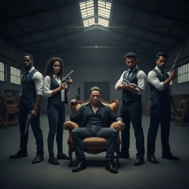 Intense Mobsters Gathering in Dark Warehouse Intense Mobsters Gathering in Dark Warehouse