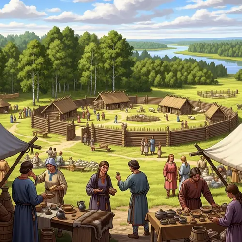 Ancient Russian Landscape: 10th Century Marketplace and Kraal