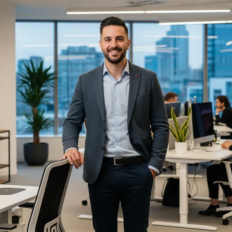 Meet Aaron Shooshani: Professional with Smart Casual Style in Office Setting