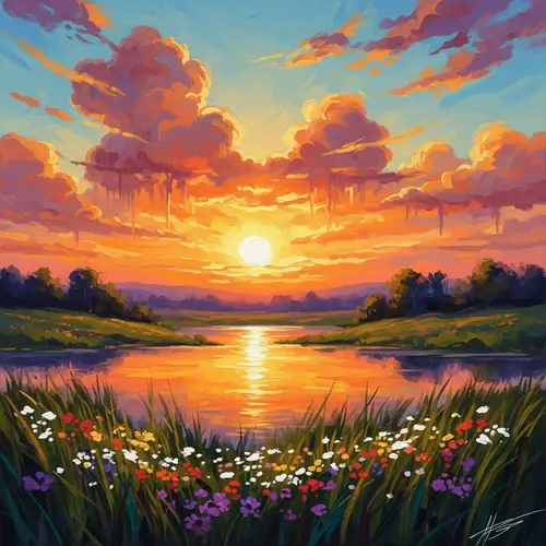 Impressionist Sunset Artwork | Fiery Skyline Painting