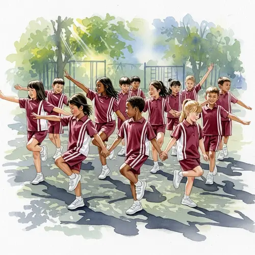 Diverse Group of Classmates Performing Dance | Maroon PE Uniform