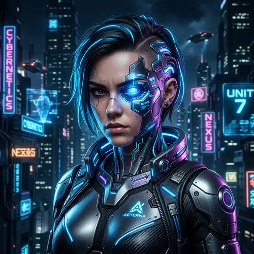 Futuristic Cyborg Portrait with Cybernetic Enhancements
