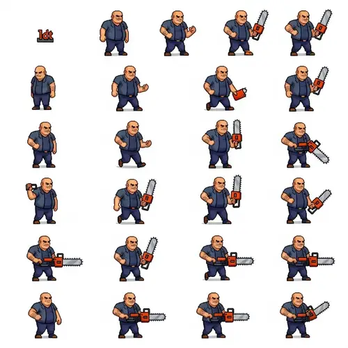 Fat Bald Man Killer with Chainsaw 2D Sprite Sheet