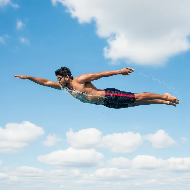 Determined Man Swims in Air: Captivating Magical Realism Art Determined Man Swims in Air: Captivating Magical Realism Art