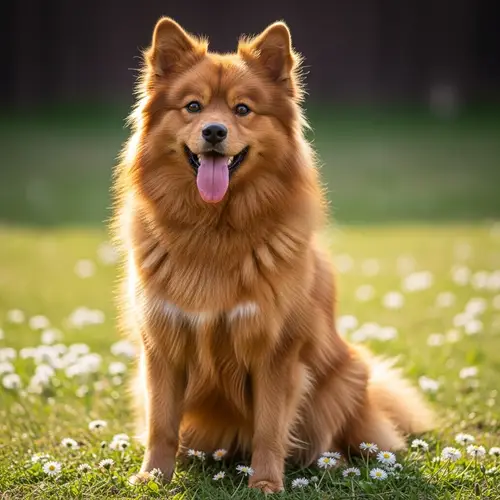 Fluffy Dog in a Peaceful Spring Yard - Joyful Canine Scene