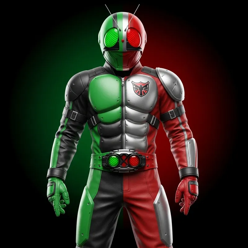 Kamen Rider W - Symmetric Biker Style in Green, Black, Red