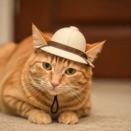 Adventurous Ginger Cat with Hat | Whimsical Feline Explorer