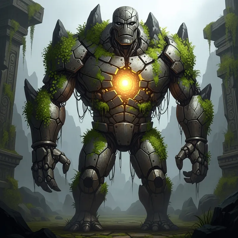 Neutral Deformed Golem: Metal & Rock Sculpture