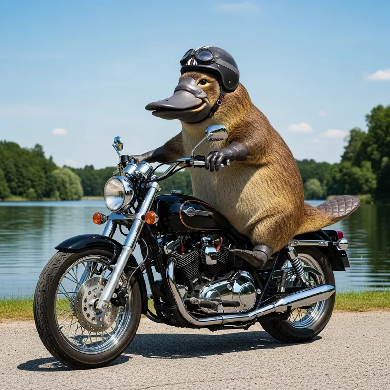 Platypus on Motorcycle - Humanized Wildlife Adventure