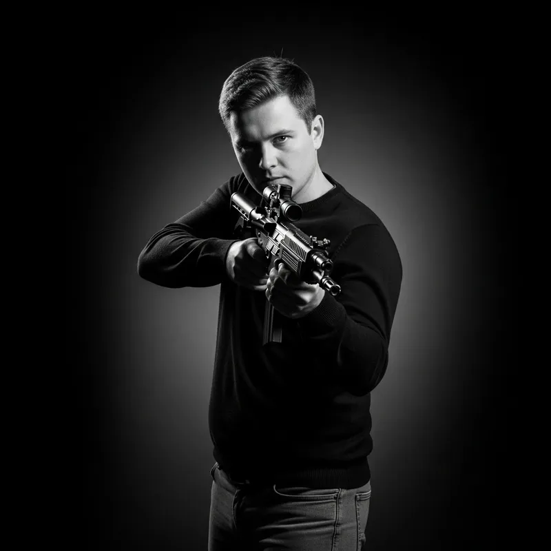 Confident Caucasian Male with Firearm | Classic Noir Representation