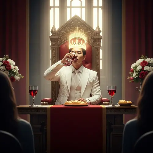 Regal Throne Room in New Jerusalem: Beautiful Asian Man Communion Scene