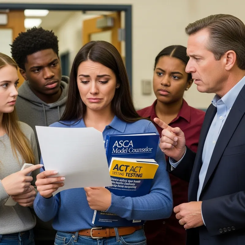 Young Brunette School Counselor Facing Challenges with Students, Parents, Principal Young Brunette School Counselor Facing Challenges with Students, Parents, Principal