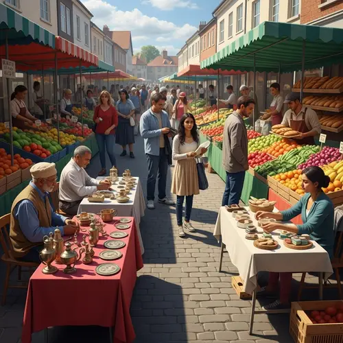 Vibrant Small Town Market with Local Artisans and Fresh Produce