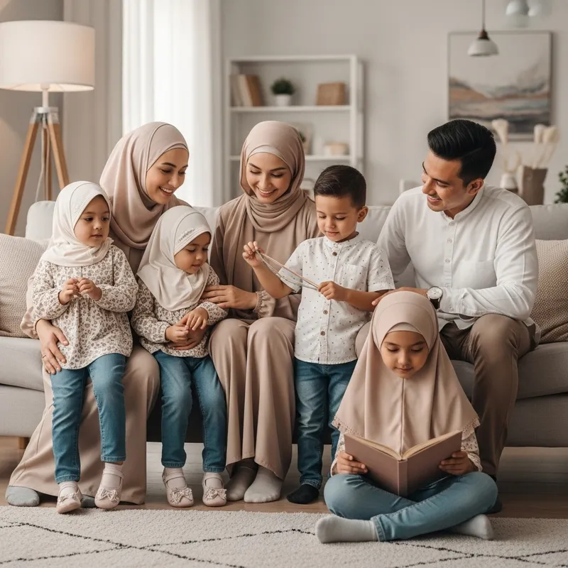 Moslem Family with Twin Daughters, Boy and Girl | Loving Home Scene