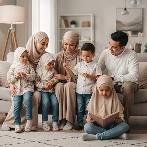 Muslim Family with 4 Children | Joyful Home Scene