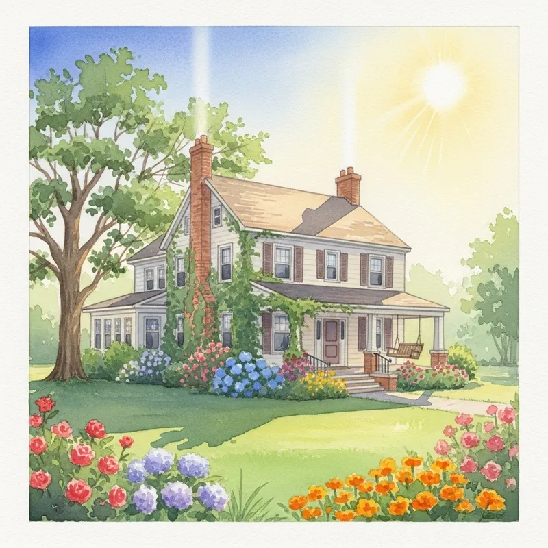 Watercolor Painting of a Charming Childhood Home | Tranquil Scene