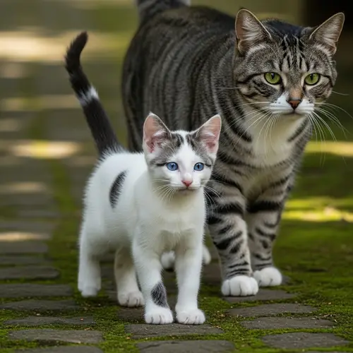 White Cat with Unique Markings - Cute Cat Duo