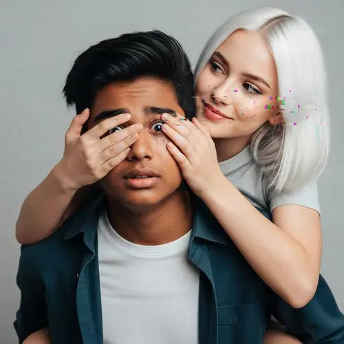 Emotive Encounter: South Asian Boy with White-Haired Caucasian Girl