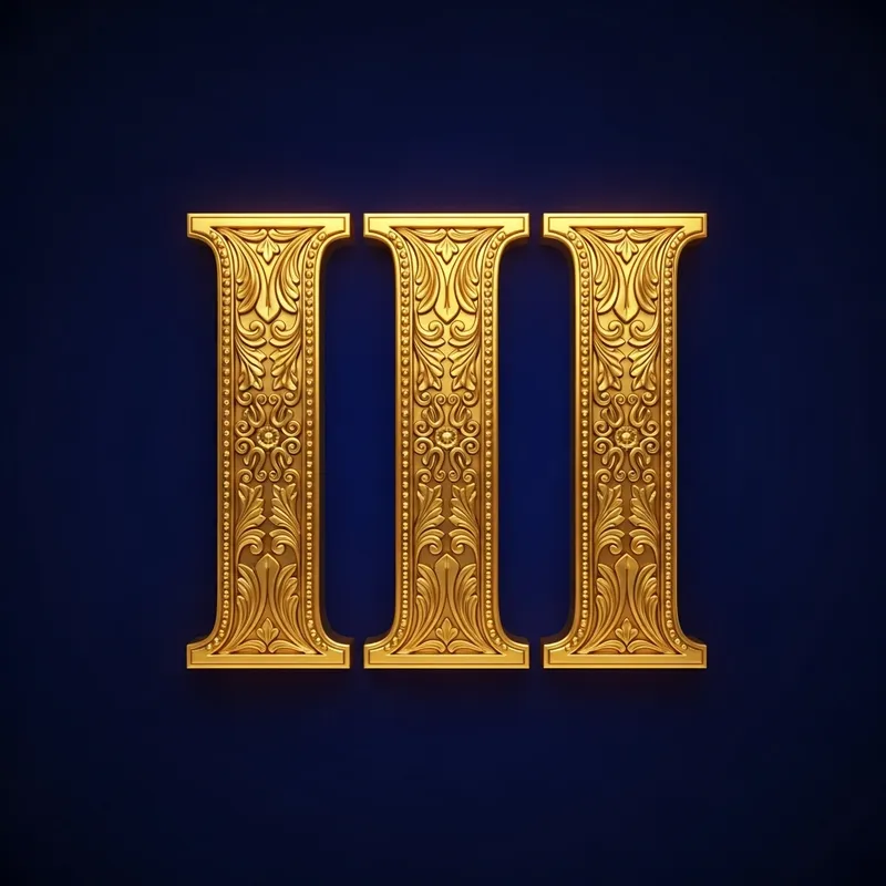 Roman Numeral III in Gold on Blue Background
