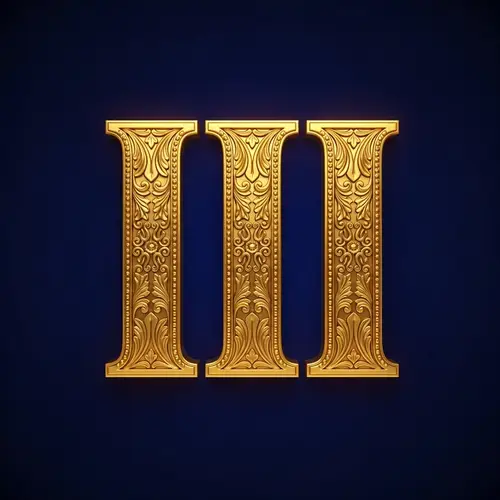 Roman Numeral III in Gold on Blue Background