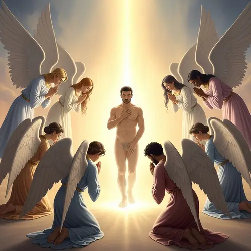 Creation of Adam in Celestial Plane: Divine Glowing Scene