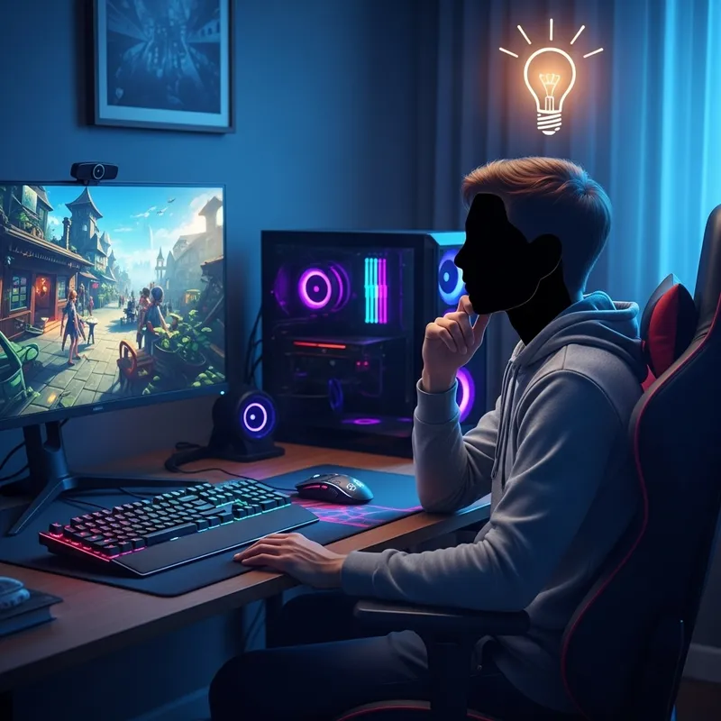 Serene Gaming Setup with Thoughtful Ambiance