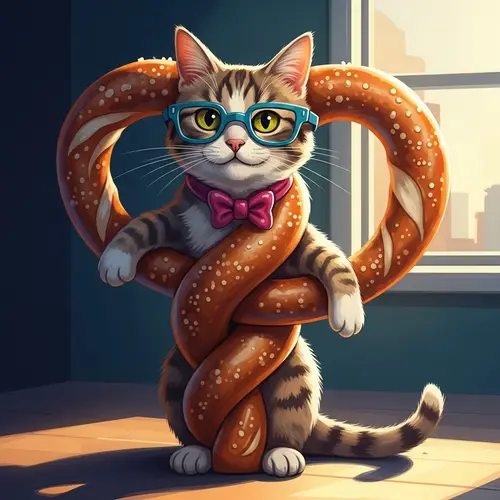 Whimsical Cat Pretzel Digital Painting Inspired by Comic Books