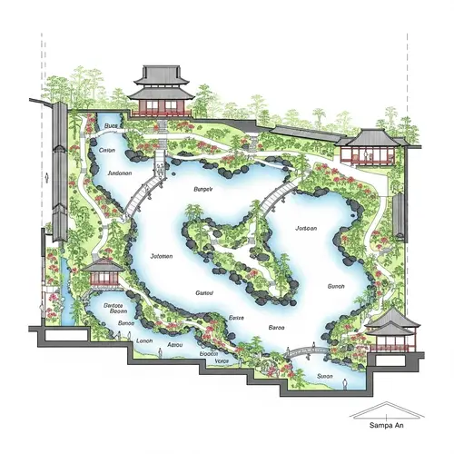 Architectural Section Plan of Sampō-en Garden in Kyoto