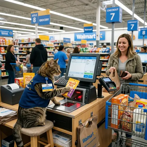 Cat as Walmart Cashier: A Fun Encounter