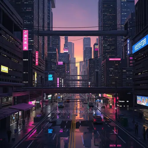 Futuristic Cyberpunk Cityscape at Sunset | Vibrant Urban Environment